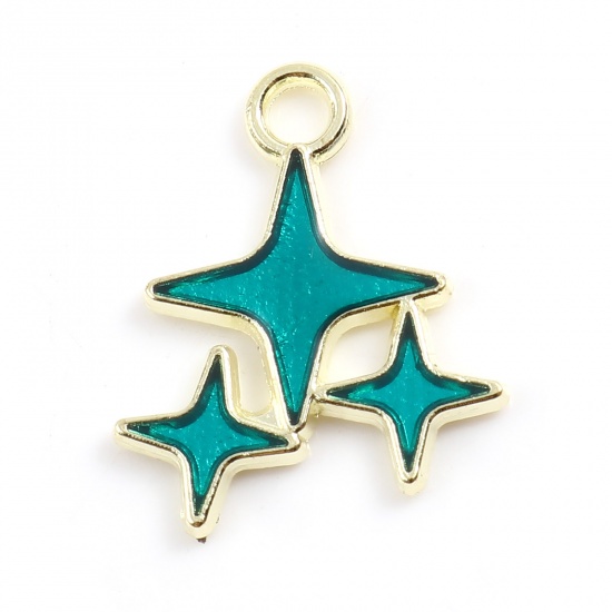 Picture of Zinc Based Alloy Galaxy Charms Star Gold Plated Green Enamel 17mm x 14mm, 20 PCs