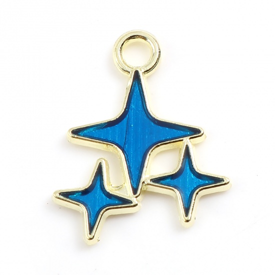 Picture of Zinc Based Alloy Galaxy Charms Star Gold Plated Blue Enamel 17mm x 14mm, 20 PCs