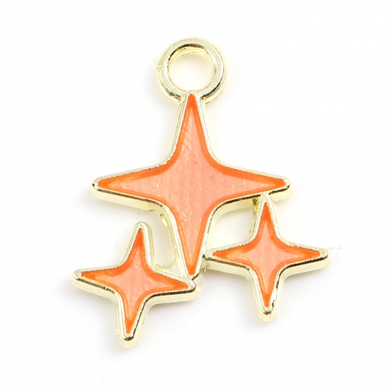 Picture of Zinc Based Alloy Galaxy Charms Star Gold Plated Orange Enamel 17mm x 14mm, 20 PCs