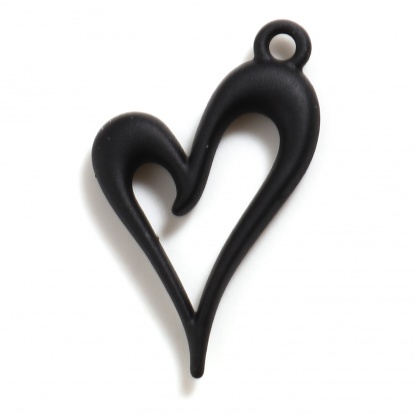 Bild von Zinklegierung Valentinstag Charms Herz Schwarz Spritzlackierung 24mm x 15mm, 10 Stück