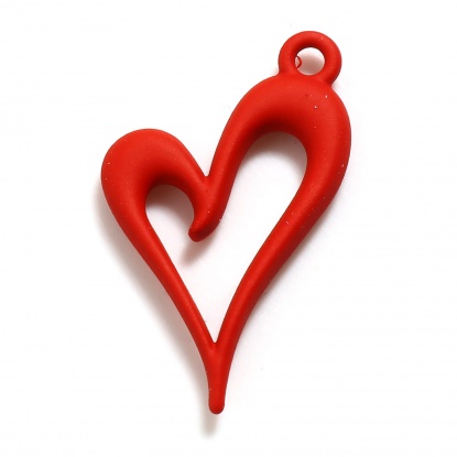 Bild von Zinklegierung Valentinstag Charms Herz Rot Spritzlackierung 24mm x 15mm, 10 Stück