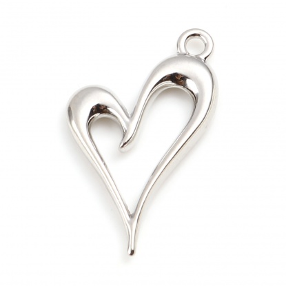 Bild von Zinklegierung Valentinstag Charms Herz Silberfarbe 24mm x 15mm, 10 Stück