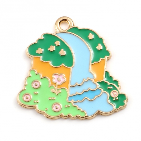 Picture of Zinc Based Alloy Travel Charms Gold Plated Multicolor Natural Scenery 25mm x 25mm, 5 PCs