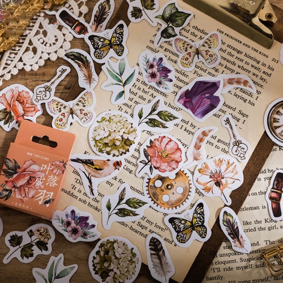 Imagen de Multicolor - Various Flowers Paper DIY Scrapbook Stickers Stationery Supplies 4.4x4.4x1.1cm, 1 Box（46 PCs/Box）