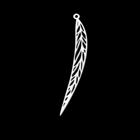 Bild von Edelstahl Anhänger Blätter Silberfarbe 5cm x 0.7cm, 1 Stück