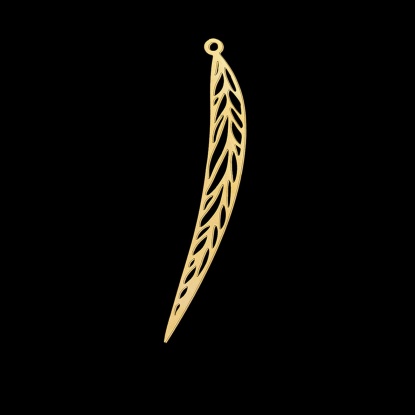 Immagine di Acciaio Inossidabile Ciondoli Foglia Oro Placcato 5cm x 0.7cm, 1 Pz