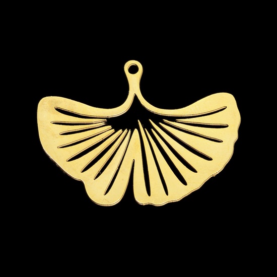 Picture of Stainless Steel Pendants Gingko Leaf Gold Plated 3.1cm x 2.3cm, 1 Piece