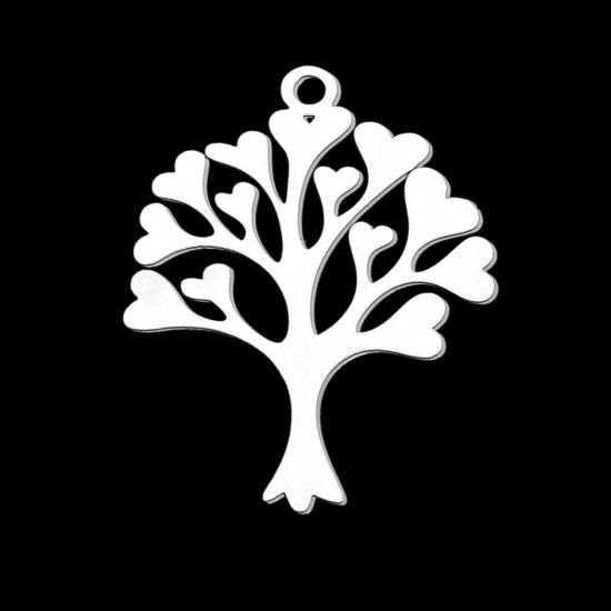 Bild von Edelstahl Anhänger Silberfarbe Lebensbaum 3.2cm x 2.5cm, 1 Stück