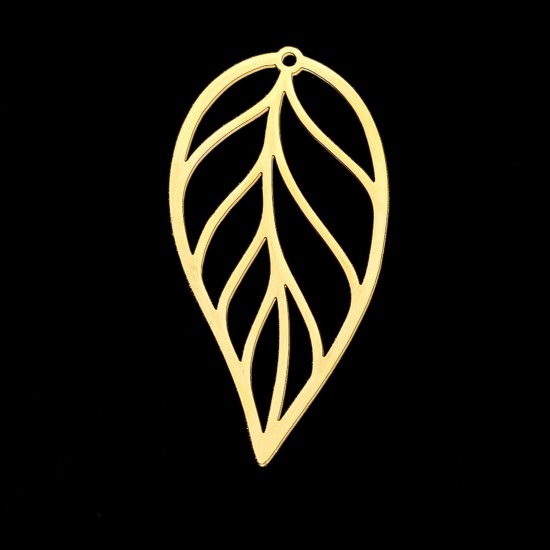 Picture of Stainless Steel Pendants Leaf Gold Plated 4.2cm x 2.1cm, 1 Piece