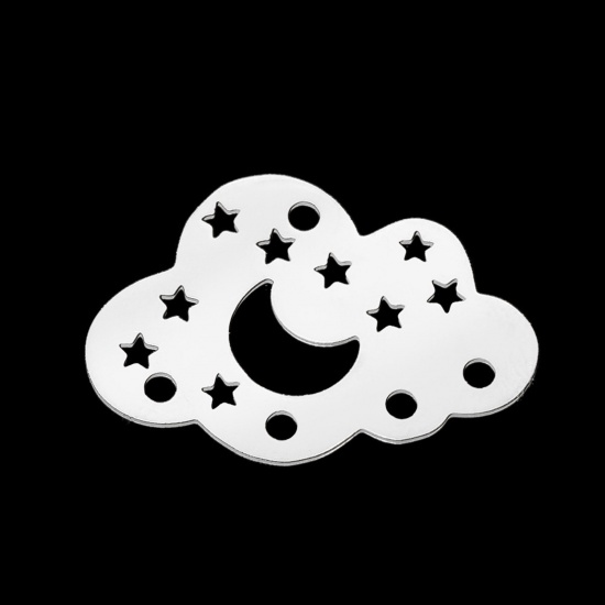 Picture of Stainless Steel Galaxy Charms Cloud Silver Tone Moon 25mm x 17mm, 1 Piece
