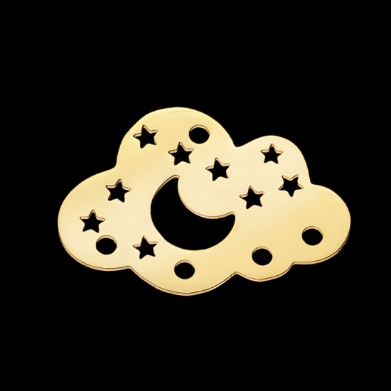Picture of Stainless Steel Galaxy Charms Cloud Gold Plated Moon 25mm x 17mm, 1 Piece