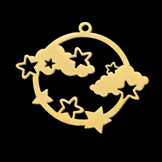 Immagine di Acciaio Inossidabile Galassia Ciondoli Tondo Oro Placcato Stella 30mm x 27mm, 1 Pz