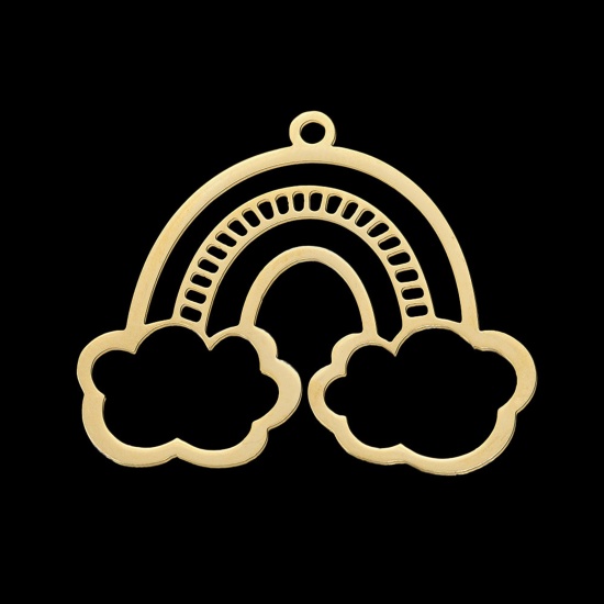 Immagine di Acciaio Inossidabile Tempo Collezione Ciondoli Nuvole Oro Placcato Arcobaleno 30mm x 25mm, 1 Pz