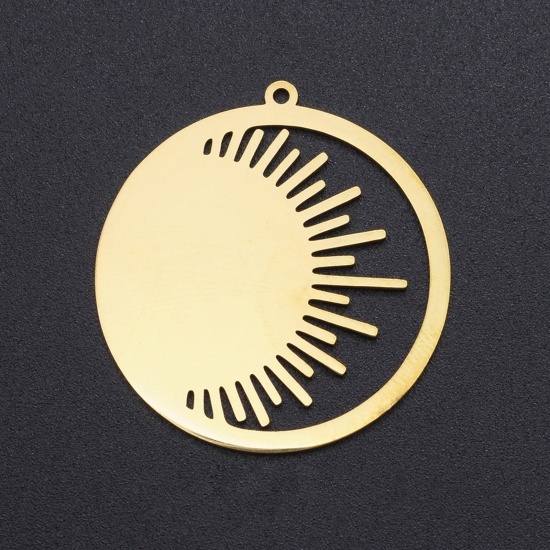 Picture of Stainless Steel Galaxy Pendants Round Gold Plated Sun 3.2cm x 3cm, 1 Piece