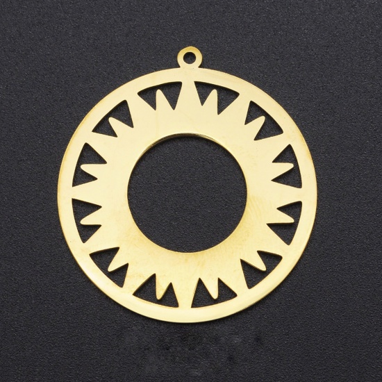 Picture of Stainless Steel Galaxy Pendants Round Gold Plated Sun 3.3cm x 3.1cm, 1 Piece