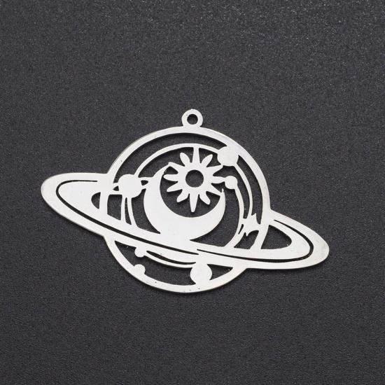 Picture of Stainless Steel Galaxy Pendants Planet Silver Tone 4.1cm x 2.6cm, 1 Piece