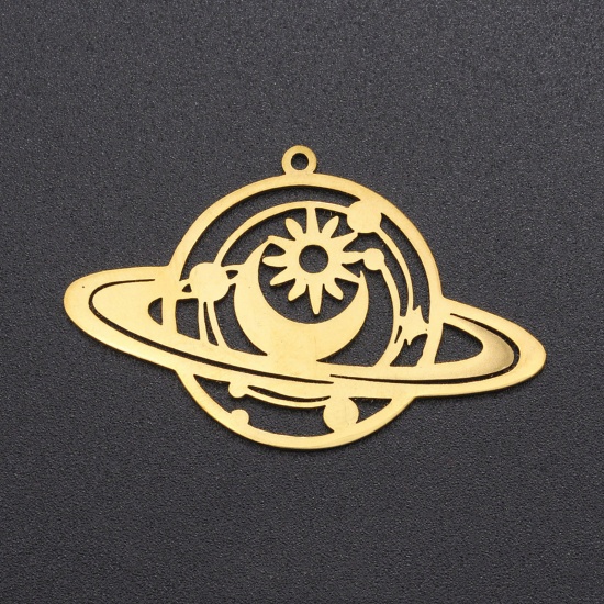 Picture of Stainless Steel Galaxy Pendants Planet Gold Plated 4.1cm x 2.6cm, 1 Piece