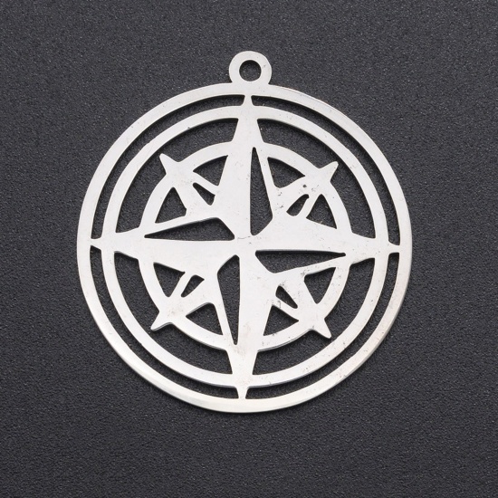 Picture of Stainless Steel Galaxy Pendants Round Silver Tone Star 3.3cm x 3cm, 1 Piece