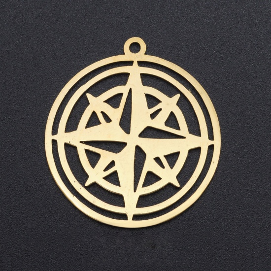 Picture of Stainless Steel Galaxy Pendants Round Gold Plated Star 3.3cm x 3cm, 1 Piece