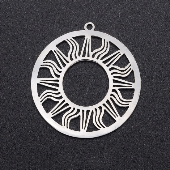 Picture of Stainless Steel Galaxy Pendants Round Silver Tone Sun 3.3cm x 3.1cm, 1 Piece