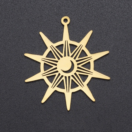 Picture of Stainless Steel Galaxy Pendants Sun Gold Plated Moon 3.4cm x 3cm, 1 Piece