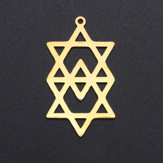 Picture of Stainless Steel Galaxy Pendants Star Of David Hexagram Gold Plated 3.5cm x 2cm, 1 Piece