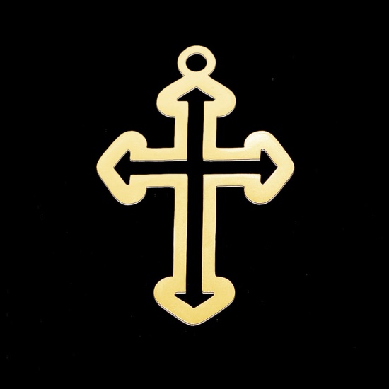 Picture of Stainless Steel Religious Pendants Cross Gold Plated 30mm x 20mm, 1 Piece