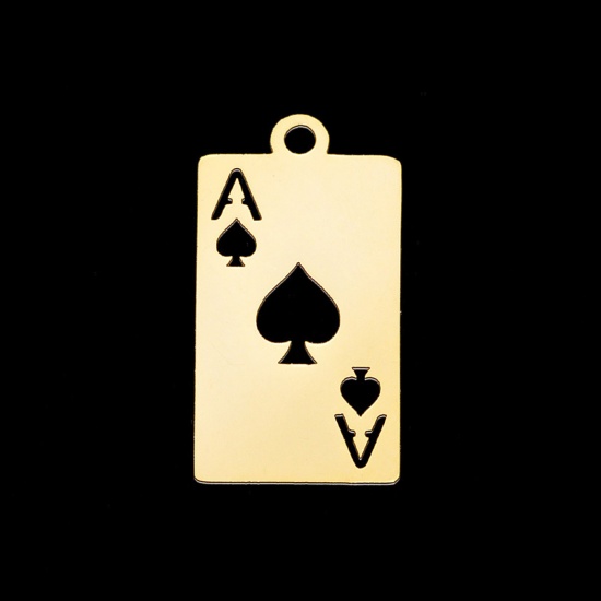Picture of Stainless Steel Charms Poker Card Gold Plated Message " A " 19mm x 10mm, 1 Piece