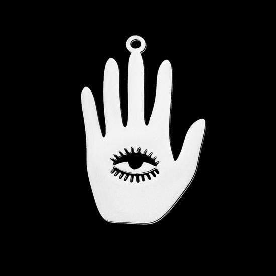Picture of Stainless Steel Religious Pendants Hand Silver Tone Eye 3cm x 1.8cm, 1 Piece