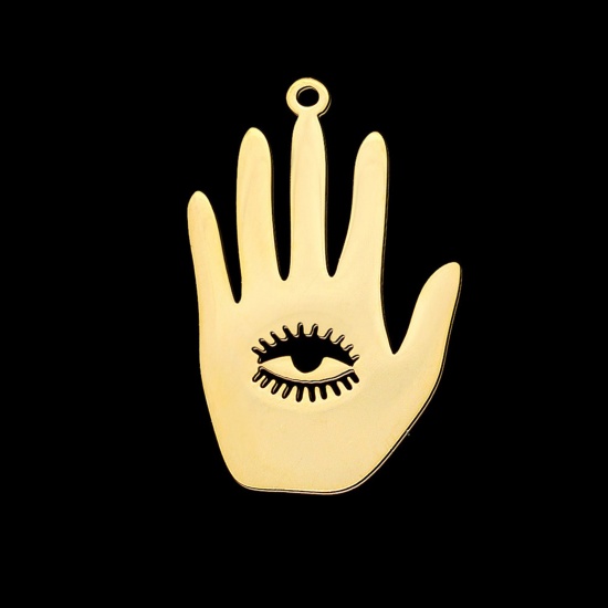 Picture of Stainless Steel Religious Pendants Hand Gold Plated Eye 3cm x 1.8cm, 1 Piece