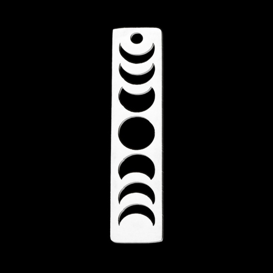 Bild von Edelstahl Galaxis Anhänger Mondfinsternis Silberfarbe Rechteck 35mm x 8mm, 1 Stück