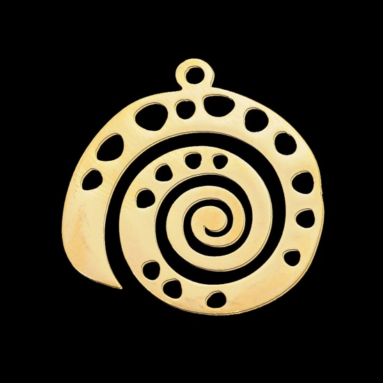 Picture of Stainless Steel Charms Round Gold Plated Swirl 22mm x 21mm, 1 Piece