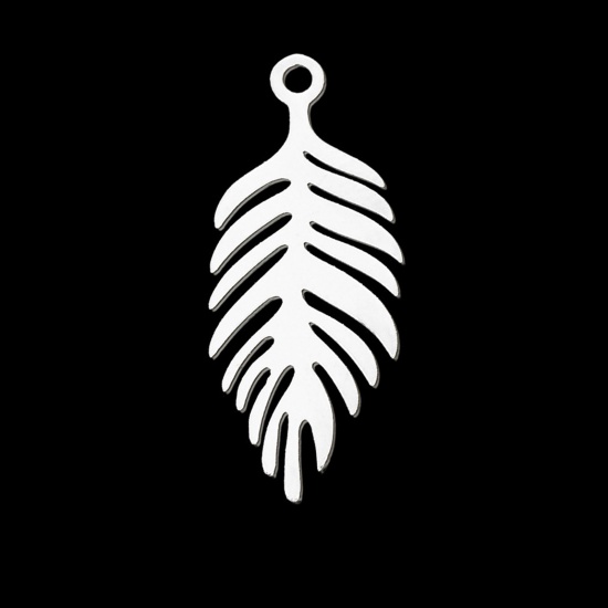 Picture of Stainless Steel Charms Leaf Silver Tone 25mm x 10mm, 1 Piece