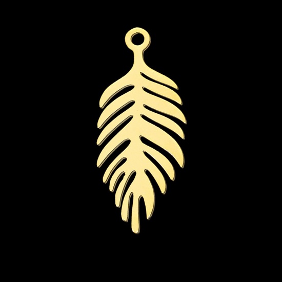 Picture of Stainless Steel Charms Leaf Gold Plated 25mm x 10mm, 1 Piece