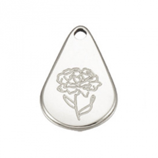Picture of Stainless Steel Birth Month Flower Charms Geometric Silver Tone January 13.9mm x 9mm, 1 Piece