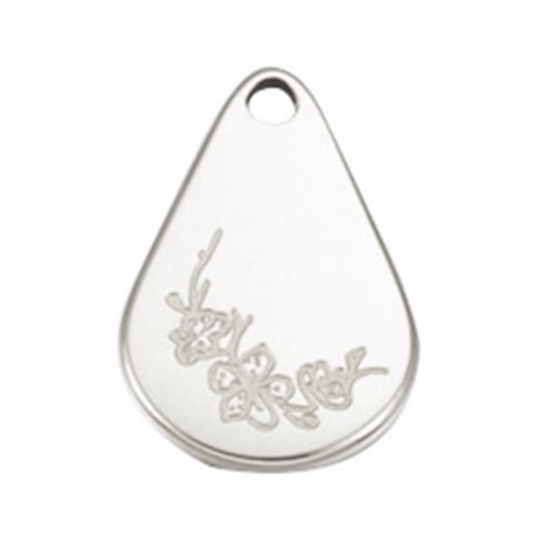 Picture of Stainless Steel Birth Month Flower Charms Geometric Silver Tone March 13.9mm x 9mm, 1 Piece