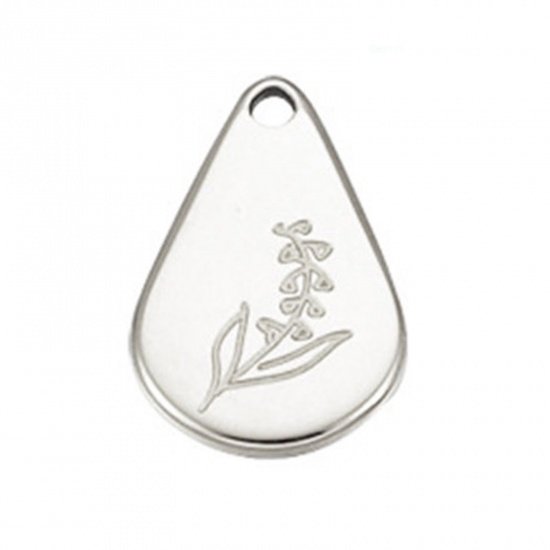 Picture of Stainless Steel Birth Month Flower Charms Geometric Silver Tone May 13.9mm x 9mm, 1 Piece