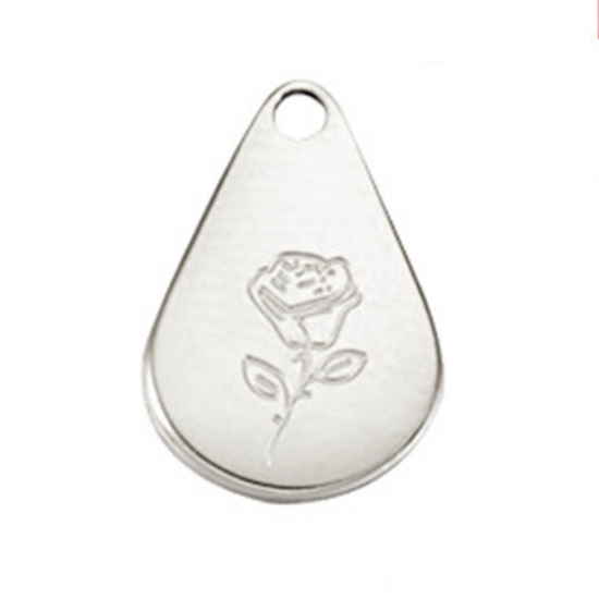 Picture of Stainless Steel Birth Month Flower Charms Geometric Silver Tone June 13.9mm x 9mm, 1 Piece