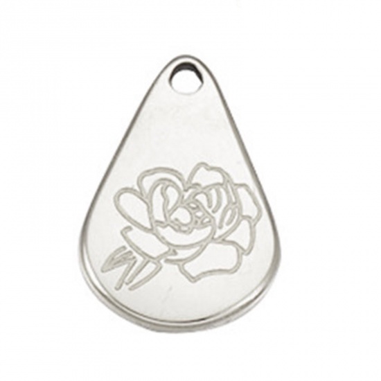 Picture of Stainless Steel Birth Month Flower Charms Geometric Silver Tone September 13.9mm x 9mm, 1 Piece