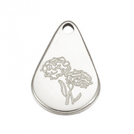 Picture of Stainless Steel Birth Month Flower Charms Geometric Silver Tone October 13.9mm x 9mm, 1 Piece