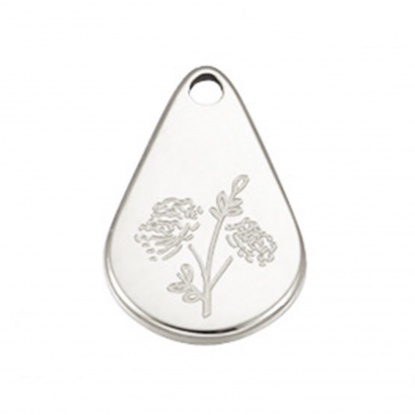 Picture of Stainless Steel Birth Month Flower Charms Geometric Silver Tone November 13.9mm x 9mm, 1 Piece