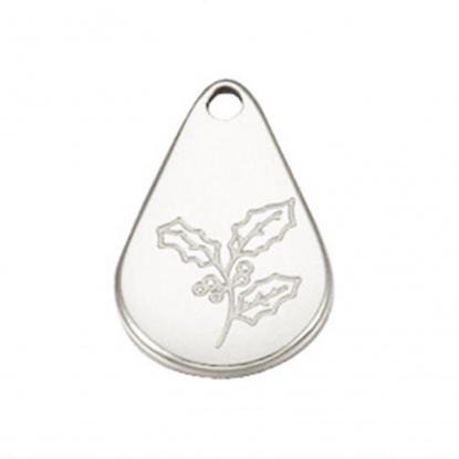 Picture of Stainless Steel Birth Month Flower Charms Geometric Silver Tone December 13.9mm x 9mm, 1 Piece