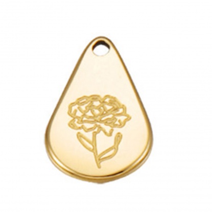Picture of Stainless Steel Birth Month Flower Charms Geometric Gold Plated January 13.9mm x 9mm, 1 Piece