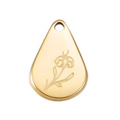 Picture of Stainless Steel Birth Month Flower Charms Geometric Gold Plated February 13.9mm x 9mm, 1 Piece