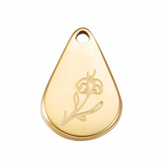 Picture of Stainless Steel Birth Month Flower Charms Geometric Gold Plated February 13.9mm x 9mm, 1 Piece