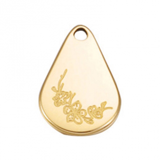 Picture of Stainless Steel Birth Month Flower Charms Geometric Gold Plated March 13.9mm x 9mm, 1 Piece