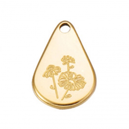 Picture of Stainless Steel Birth Month Flower Charms Geometric Gold Plated April 13.9mm x 9mm, 1 Piece
