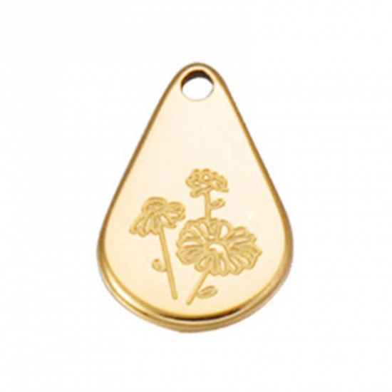 Picture of Stainless Steel Birth Month Flower Charms Geometric Gold Plated April 13.9mm x 9mm, 1 Piece