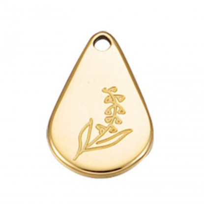 Picture of Stainless Steel Birth Month Flower Charms Geometric Gold Plated May 13.9mm x 9mm, 1 Piece