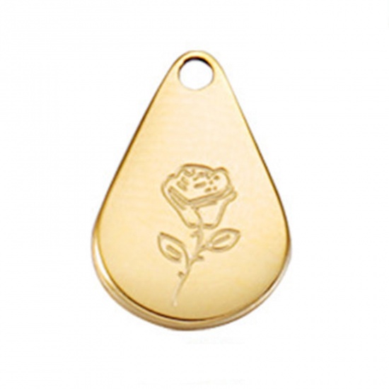Picture of Stainless Steel Birth Month Flower Charms Geometric Gold Plated June 13.9mm x 9mm, 1 Piece